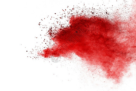 白背景涂料Holi红粉爆炸有创造力的气体灰尘图片