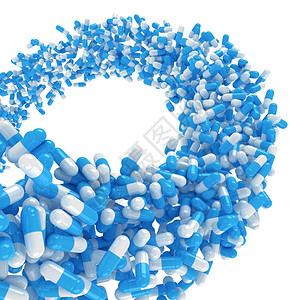 药店剂在白色背景上被隔离的蓝色医疗胶囊环绕卫生保健图片