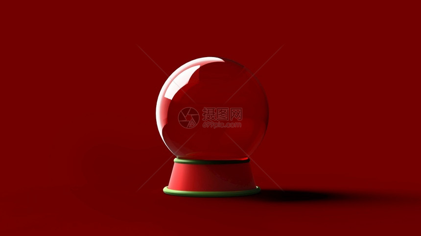 礼物清空水晶球雪地在红色背景上被孤立在圣诞季3D插图中领域财富图片