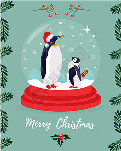 快乐的与两个皇帝企鹅的圣诞贺卡与两个皇帝企鹅的圣诞贺卡领域季节图片