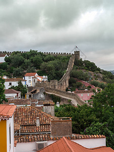 街道欧洲葡萄牙Obidos村中世纪城堡和墙壁历史图片