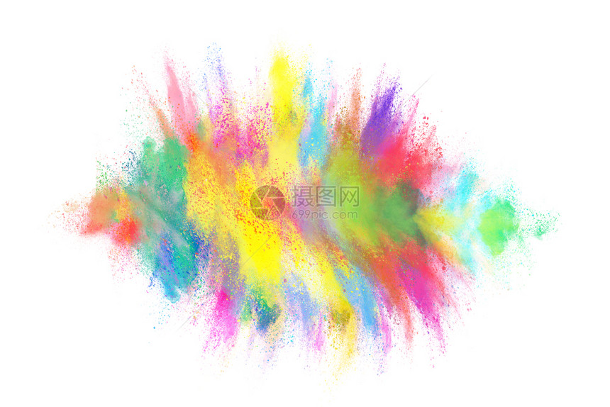 颜色绽放白背景涂料Holi爆炸的彩色粉末冻结运动宇宙图片