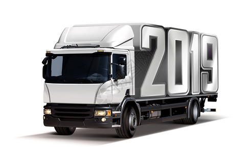大灯预告片3d说明卡车运送2019年货物形式如集装箱孤立插图图片