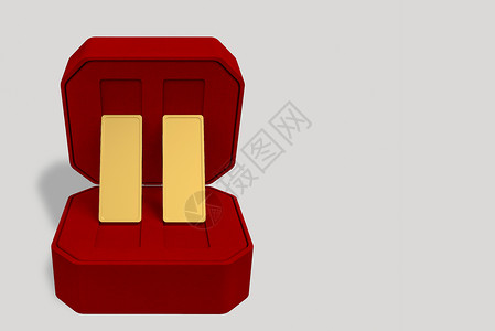 两块老婆饼3d复制空间灰色背景在天鹅绒奢华豪红箱中提供两块金条交换订婚钱设计图片