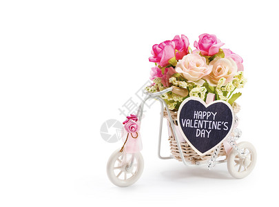 粉色篮子情人节快乐婚姻自行车花的设计图片