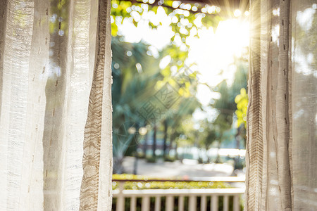 屋窗户抽象的清晨太阳照亮门窗帘的白色图片