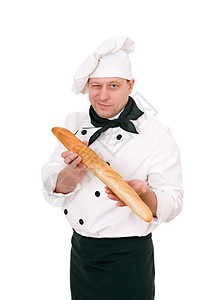 友好厨师法语卷在白背景上孤立狡猾围裙图片