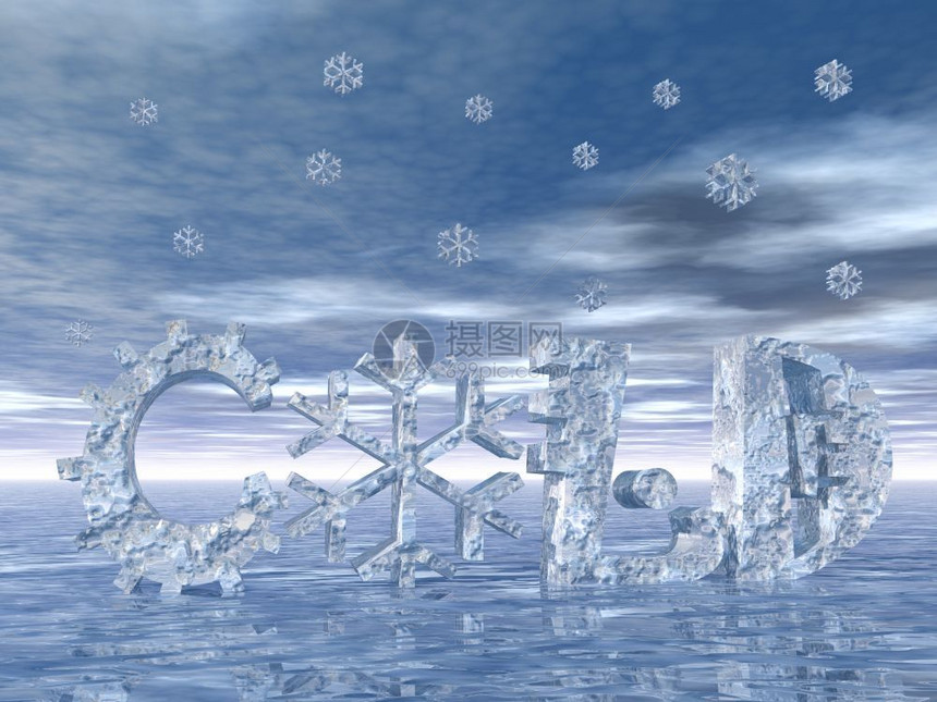 水晶火花以雪符号代替O和下雪的寒冷字母霜图片