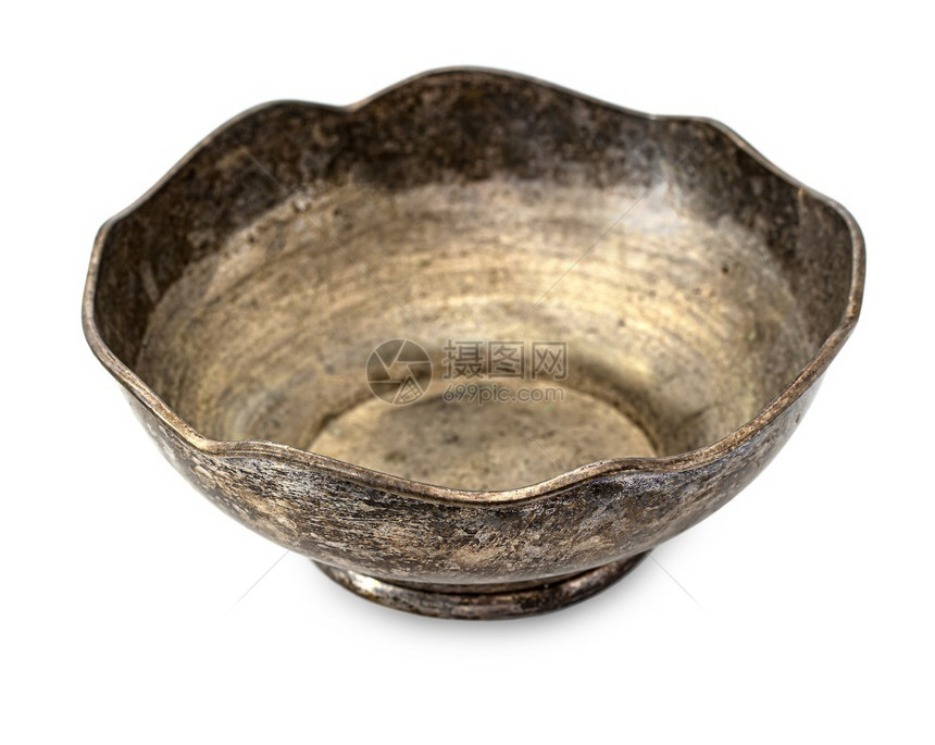 金属的工艺旧古董青铜碗白色背景上孤立的黄铜碗旧古董青白色背景上孤立的黄铜碗重图片