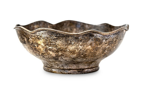旧古董青铜碗白色背景上孤立的黄铜碗旧古董青白色背景上孤立的黄铜碗唱歌重餐具背景图片