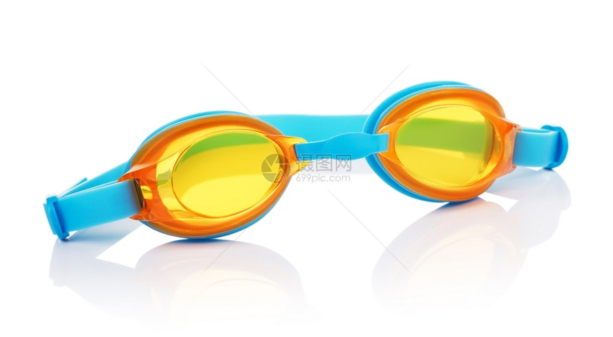 眼镜用于游泳的玻璃杯以白色背景隔离黄的卫生保健图片