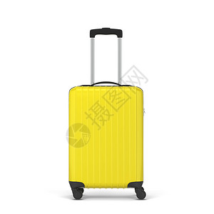 以白色背景隔离的塑料旅行手提箱3d插图黄色的处理平台图片