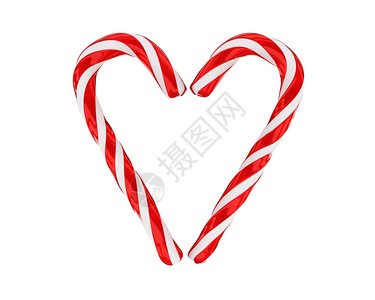 甘蔗十二月由圣诞节糖果制成的心脏孤立在白色背景上季节图片
