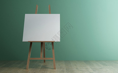艺术3d在木地板上配有绿墙的木板艺术调色图片