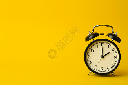 黑色闹钟唤醒老的时间背景概念用黄色空背景的经典闹钟实时管理密钥VentageScriminal闹钟沙漏设计图片