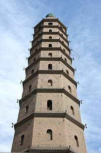 夏银川艺术历史古塔对蓝天的底部景观背景图片