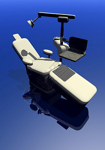 牙医躺椅蓝色背景中的一把现代牙科椅智慧颜色王冠设计图片