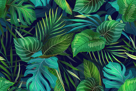 天堂与地狱绘画无缝矢量模式与具有现代风格的外来热带植物异国相配Trendy丛林色彩多背景设计荒野纺织品设计图片