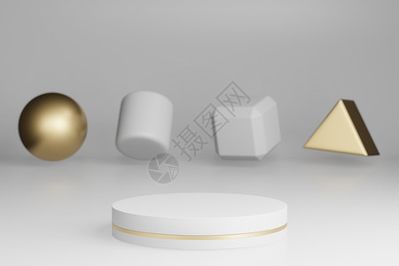 灰色柱形水杯白色的圆圈以大理石柱形讲台产品展示平以及灰色背景3D涂层的金标物装饰模拟工作室灰色的设计图片