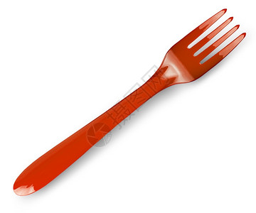 红色叉子配件简单的白色背景上隔离的红色塑料叉子顶部视图白色背景上隔离的彩色塑料叉子和刀设计图片