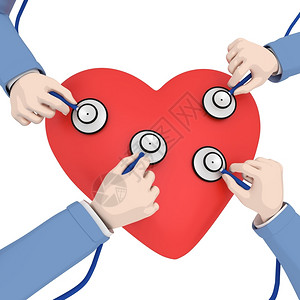 身体的4名医生检查心脏的插图有4名医生检查心跳健康图片