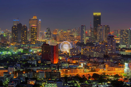 河旅游暮曼谷黄昏夜景区商业曼谷夜景的市风夜图片