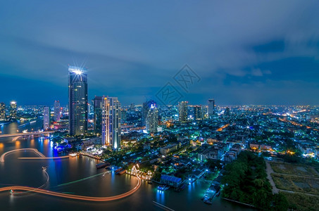 曼谷黄昏夜景区商业曼谷夜景的市风夜地标城市的水图片