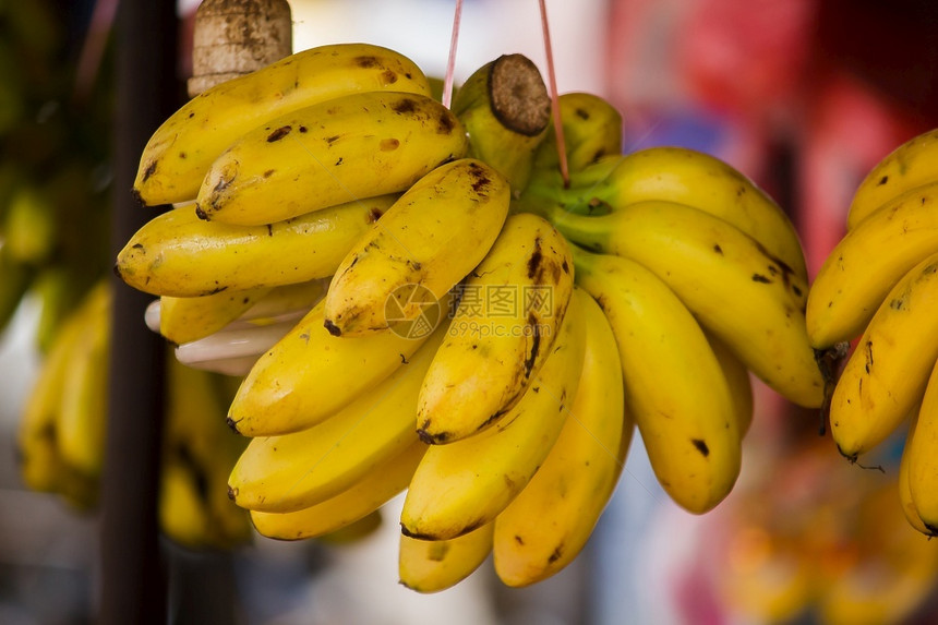 为了市场悬吊出售的金色香蕉束图片