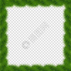 西马茸毛茸的现实矢量firtree方界在透明背景模板上孤立的框架带有Christmas树枝的透明背景模板文本空白复制间新年照片框在透明设计图片
