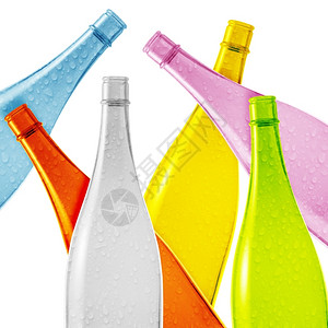 刷新一组彩色空玻璃瓶背景杯创造力花图片