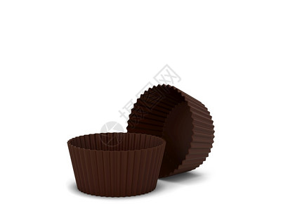 巧克力杯子蛋糕白纸杯蛋糕硅形式3d插图在白色底面包圈中隔离门户14桌子家庭设计图片