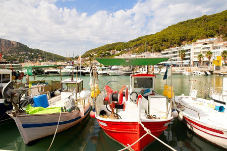 创业板哥斯达黎加维林克启动西班牙Estartit西班牙的帆船和渔港背景