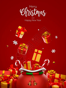 宣传册红色树3张明信片在礼物中标注圣诞邮袋的3张明信片最小的宣传册插画
