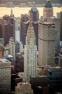 帝国雕像全景日落鸟瞰图的纽约市日落鸟瞰图的美国纽约市图片