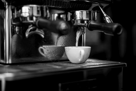 咖啡机厅黑白餐饮工艺有选择焦点摄影制作咖啡店早餐背景图片
