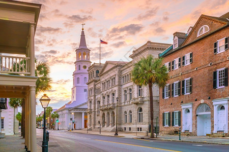 法语黄昏美国人南卡罗来纳州Charleston市中心城区历史图片
