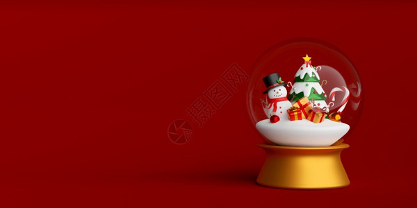 雪人装饰品喜庆的销售雪人圣诞礼物和树地球3D插图海报设计图片