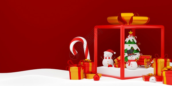 冬天丸之内市圣诞老人产品松树雪和圣诞在礼物盒内3插图设计图片