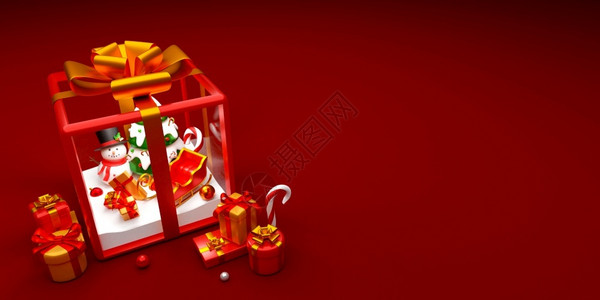 冬天丸之内市假期装饰销售雪人和圣诞树在礼物盒内3插图设计图片