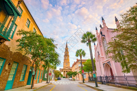 英石美国南卡罗来纳州Charleston市中心城区历史暮日出图片
