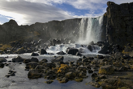 水急流北美和欧洲板块的构造移动成冰岛平vellar裂谷部分地区的河流和瀑布北美洲欧板块的构造运动将土地撕裂每年将冰岛扩大15厘米背景图片