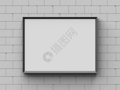 在混凝土墙壁上模拟供广告使用的空白照片框3D插图商业家具内部的图片
