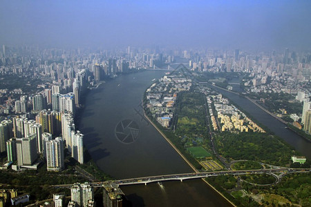 结构体城市景观广州和来自塔窗的珠江望面上桥粤图片