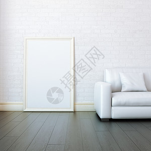 里面石膏干净的新白色房间有空的绘画框架背景图片