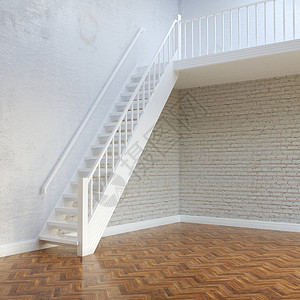 白色的砖内墙与楼梯到二层压板水平的图片