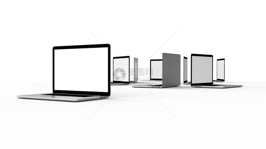白色的小样个人电脑在白色背景上隔离的现代笔记本电脑3D说明图片