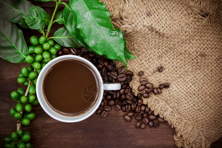 框架优质的粮食以木材背景为的果杯咖啡和豆类图片