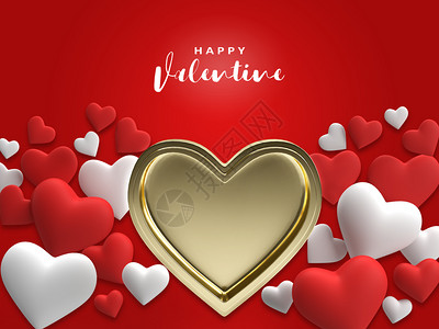 让爱无限延长美丽的金卡片现实3D让色彩多的金红和白浪漫的情人之心背景与快乐的情人节文字浮动喜悦插图设计图片