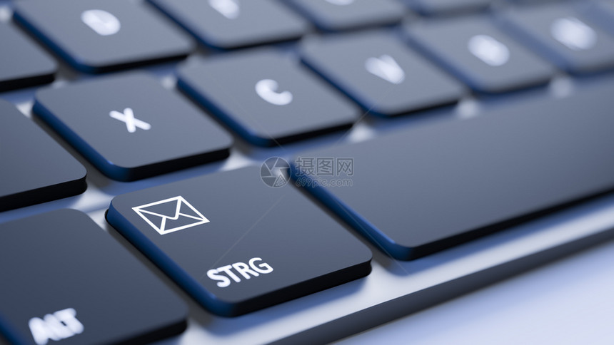 办公室带有电子邮件符号的黑键盘典型笔记本电脑图片