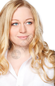 女肖像金发和蓝眼睛的美丽年轻女子头发金和蓝眼睛情感图片
